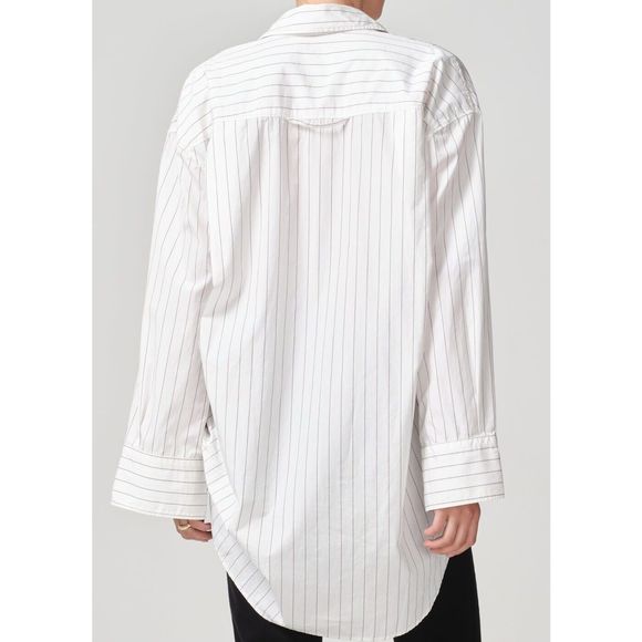 NWT CITIZENS of Humanity Cocoon Shirt In Bitter Chocolate Stripe Size Small Top - Picture 6 of 12